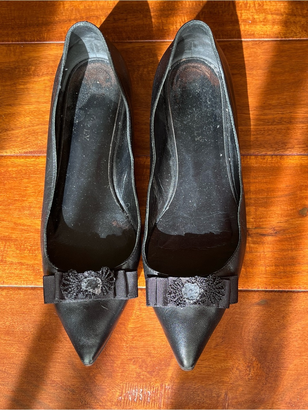 Bally Black Pointed Toe Bow-Embellished Flats